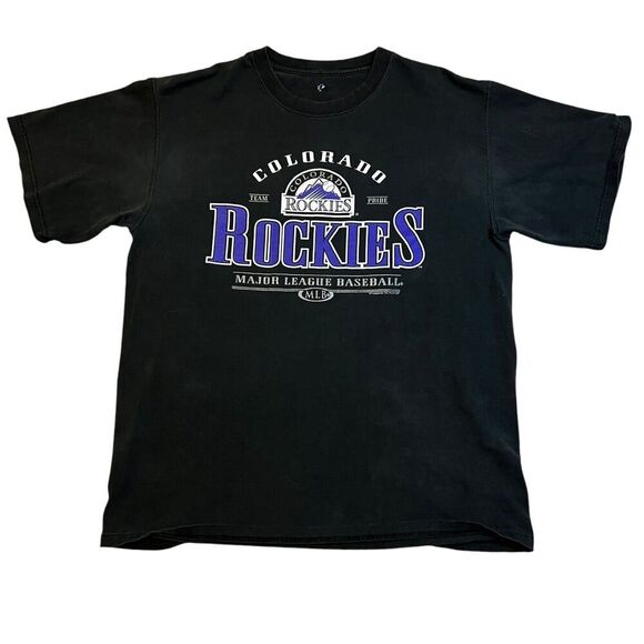 2007 Colorado Rockies Baseball Graphic T-Shirt Size L Short Sleeve Black Purple - Picture 1 of 8